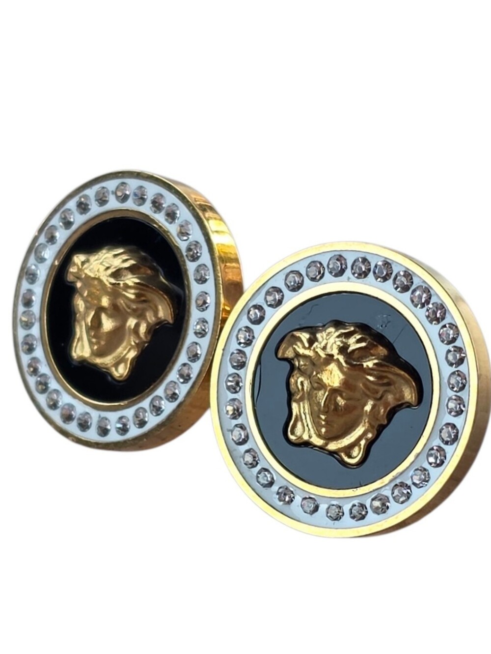 Versace Medusa Crystal Round Earrings - Black & Gold - Picture 2 of 4